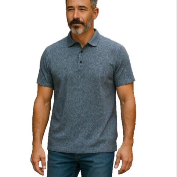 Men’s Polo Shirt Small NWT Gray Indigo Star Contrast Collar Short Sleeve - Picture 1 of 12